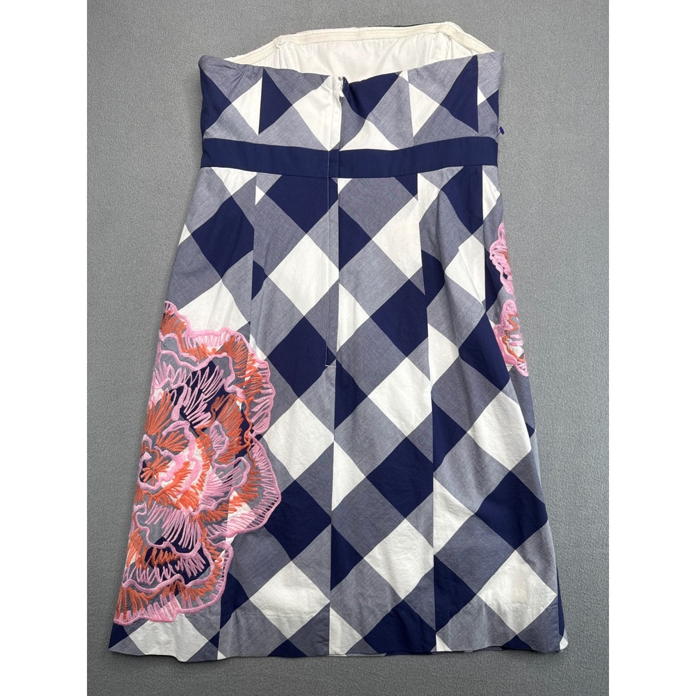 Lilly Pulitzer Dress Women 2 Blue Gingham Strapless Floral Embroidered 17424‎ - Picture 3 of 11